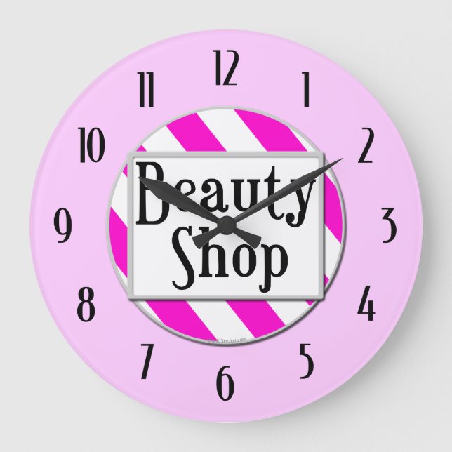 Beauty Shop Pink White Retro Wall Clock (Front)