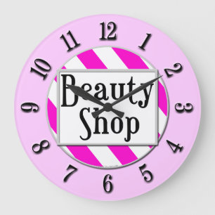 Beauty Shop Pink White Striped Retro Wall Clock