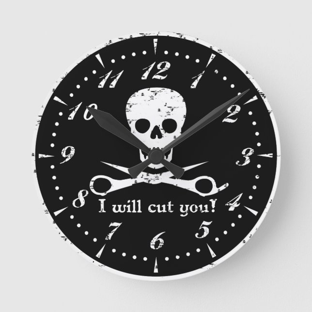 Beauty Shop Pirate_Distressed_White Round Clock (Front)