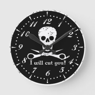 Beauty Shop Pirate_Distressed_White Round Clock