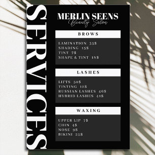 Beauty Skincare Salon Treatment Menu Design Black