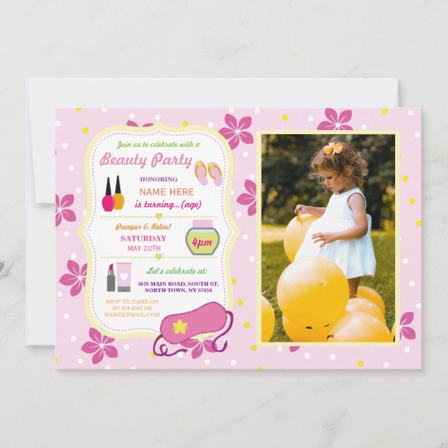 Beauty Spa Birthday Party Relax Pamper Face Photo Invitation (Front)