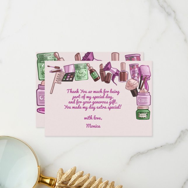 Beauty spa birthday party thank you card (Front/Back In Situ)