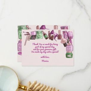 Beauty spa birthday party thank you card