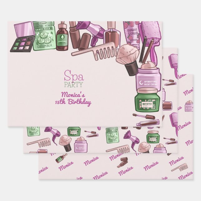 Beauty spa birthday party wrapping paper sheet (Set)