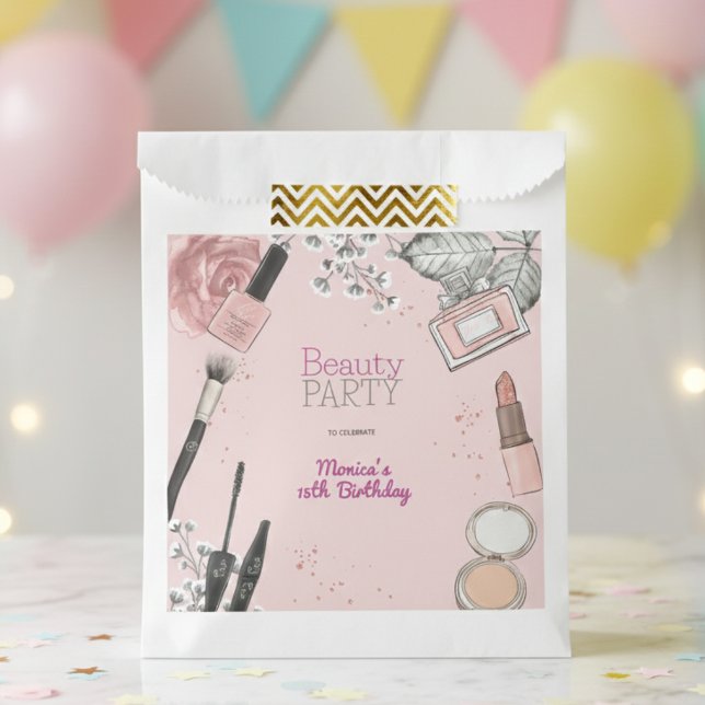 Beauty spa girly dusty rose birthday party favour bag (Creator Uploaded)