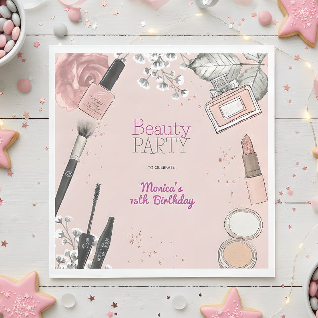 Beauty spa girly dusty rose birthday party napkin (Creator Uploaded)