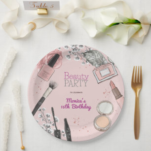 Beauty spa girly dusty rose birthday party paper plate