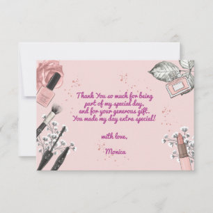 Beauty spa girly dusty rose birthday party thank you card
