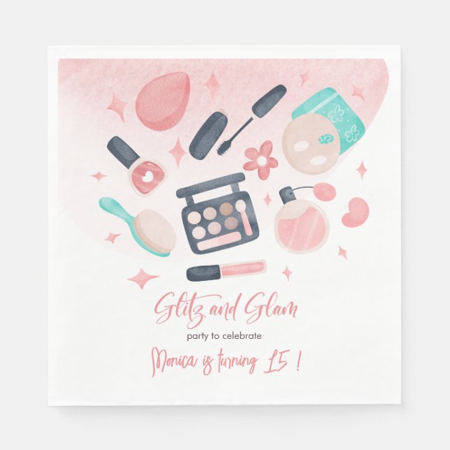 Beauty spa glitz and glam birthday party napkin (Front)