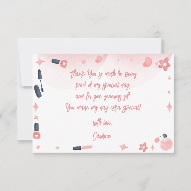 Beauty spa glitz and glam birthday party thank you card (Front)