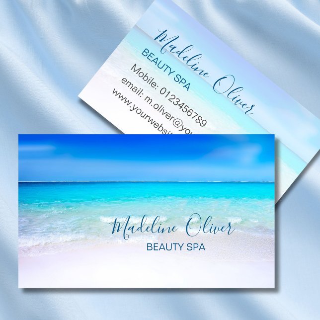 Beauty Spa Ocean Beach Sea Blue Stylish Business Card (Creator Uploaded)