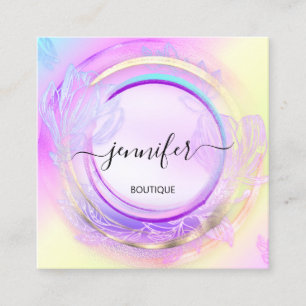 Beauty SPA Shop Makeup Pink Floral QR Code Logo  Square Business Card