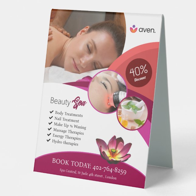 Beauty Spa Table Tent Sign (Front)