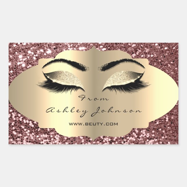 Beauty Spark Glitter Rose Gold Lash Eyes Square Rectangular Sticker (Front)