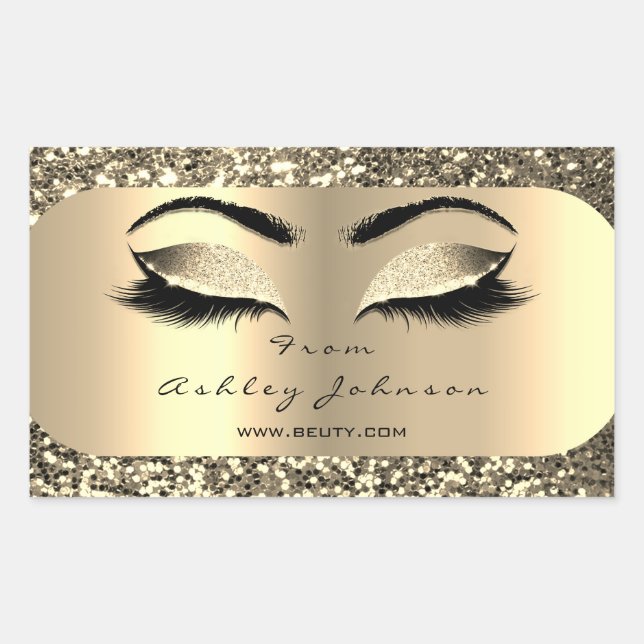 Beauty Sparkly Glitter Gold Lash Eyes From Address Rectangular Sticker (Front)
