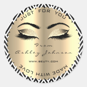 Beauty Sparkly Glitter Gold Lash Made With Love Classic Round Sticker