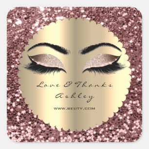 Beauty Sparkly Glitter Rose Gold Eyes Love &Thanks Square Sticker