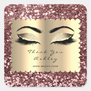 Beauty Sparkly Glitter Rose Gold Lash Thank You Square Sticker
