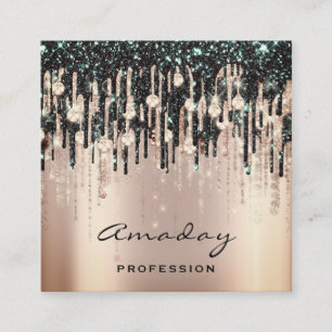 Beauty Studio Hairdresser Makeup Diamond Drip Rose Square Business Card