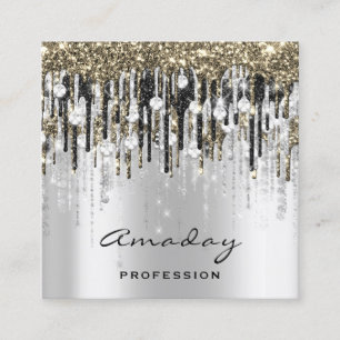Beauty Studio Hairdresser Makeup Grey Gold Diamond Square Business Card