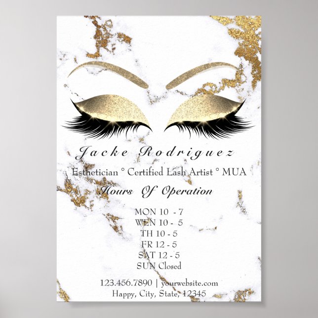 Beauty Studio Opening Hours MUA Aesthetician Lashe Poster (Front)