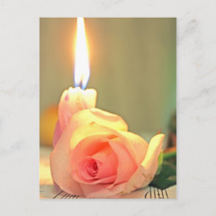 Beauty treatment-pink rose and candle postcard