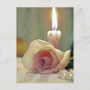 Beauty treatment-pink rose and candle postcard
