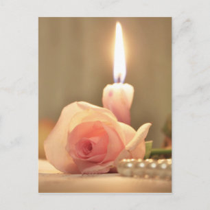 Beauty treatment-pink rose and candle postcard