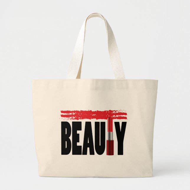 Beauty Typography Lipstick Large Tote Bag (Front)