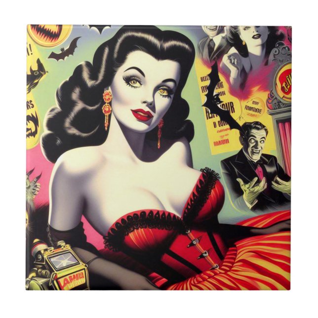 Beauty Vampire Pin-up Ceramic Tile (Front)