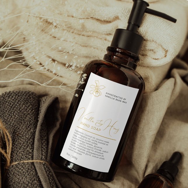 Beauty Vanilla flower gold white hand wash label (Creator Uploaded)