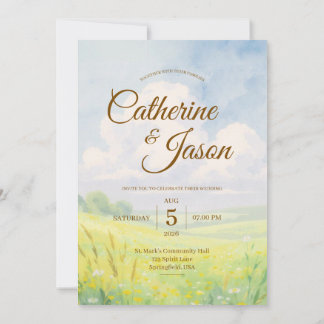 Beauty Watercolor Hill and Sky Wedding Invitation