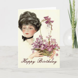 Beauty with Flowers Happy Birthday Card