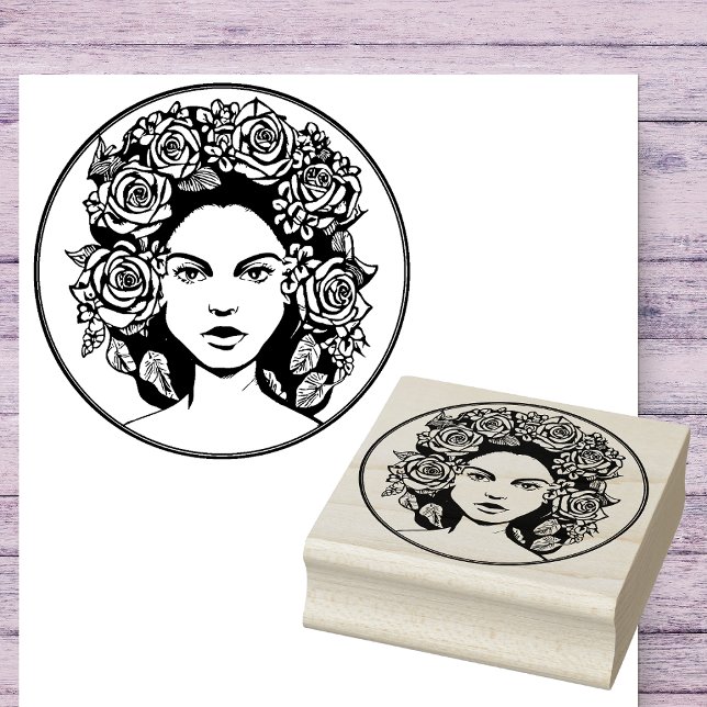  Beauty with Roses Portrait Rubber Art Stamp (Elevate your creativity. Perfect for Scrapbooking, Fashion, and Beauty lovers! 🌹✨)