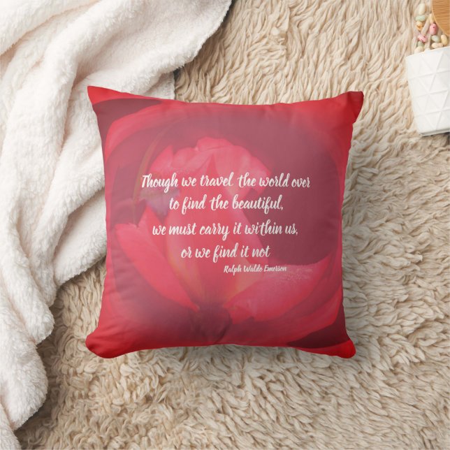 Beauty Within Pink Rose Inspirational Quote  Cushion (Blanket)