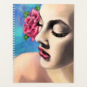 Beauty Woman with Red Rose - Original Painting Art Planner