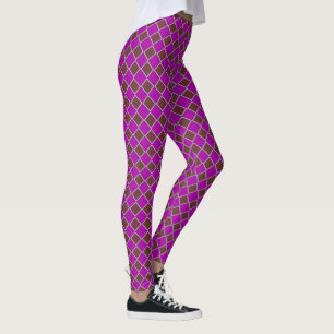 Beautyberry and Chocolate Chequered Pattern Leggings