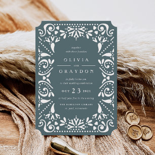 Beaux Arts   Dark Spruce Papel Picado Wedding  Invitation