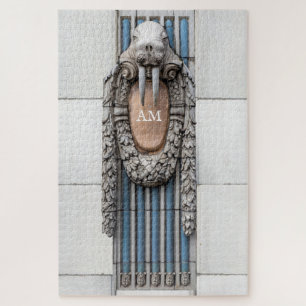 Beaux Arts Walrus Sculpture Custom Monogram Jigsaw Puzzle