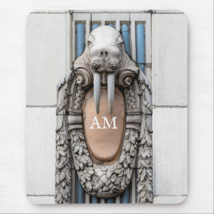 Beaux Arts Walrus Sculpture Custom Monogram Mouse Pad