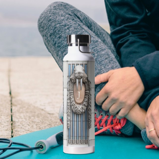 Beaux Arts Walrus Sculpture Custom Monogram Water Bottle (Creator Uploaded)