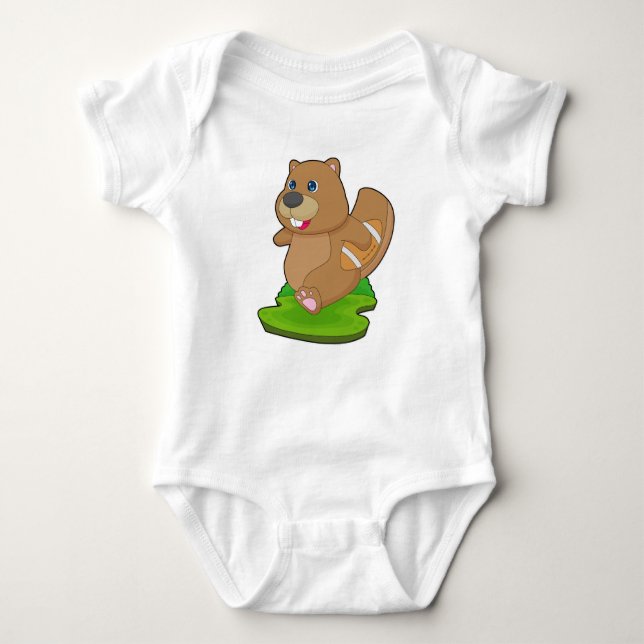 Beaver American Football Sports Baby Bodysuit (Front)