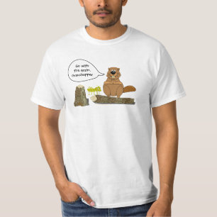 Beaver and Grasshopper Funny Woodturning Cartoon T-Shirt
