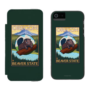 Beaver and Mount Hood Scene Vintage Travel Incipio Watson™ iPhone 5 Wallet Case