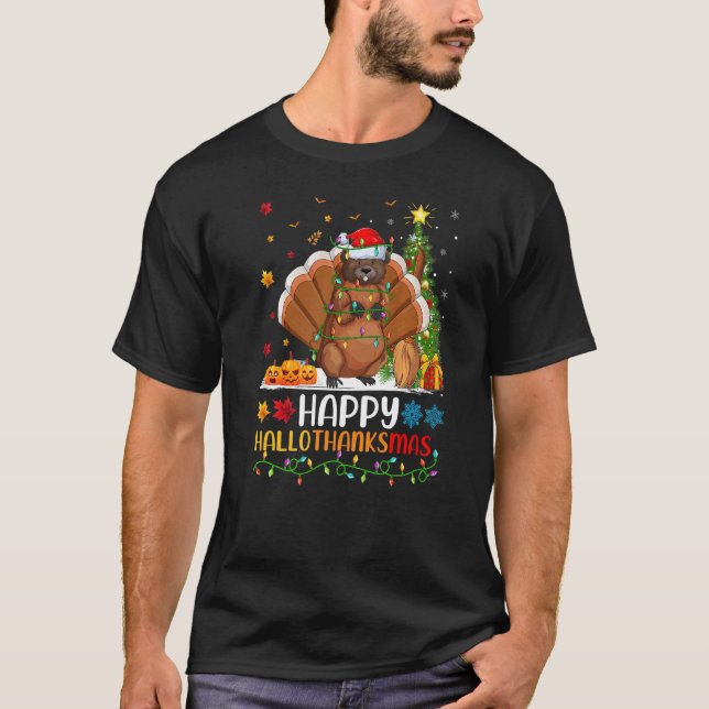 Beaver Animal   Happy Beaver Hellothanksmas T-Shirt (Front)