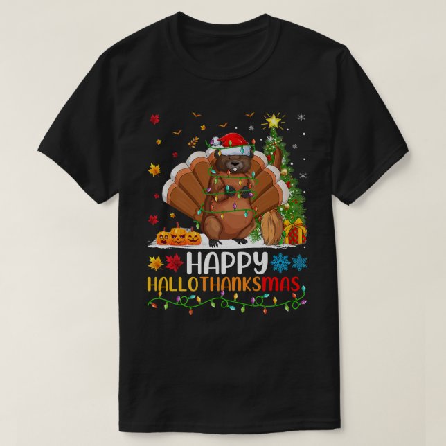 Beaver Animal Lover Funny Happy Beaver HelloThanks T-Shirt (Design Front)