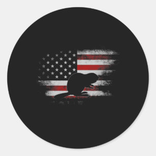 Beaver Animals 4th Of July Us Flag America Vintage Classic Round Sticker