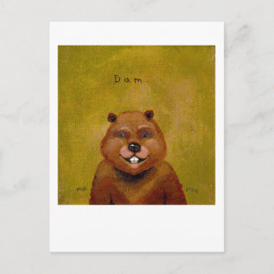 Beaver art original painting slightly deranged fun postcard