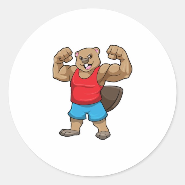 Beaver as Bodybuilder with big Upper arms Classic Round Sticker (Front)